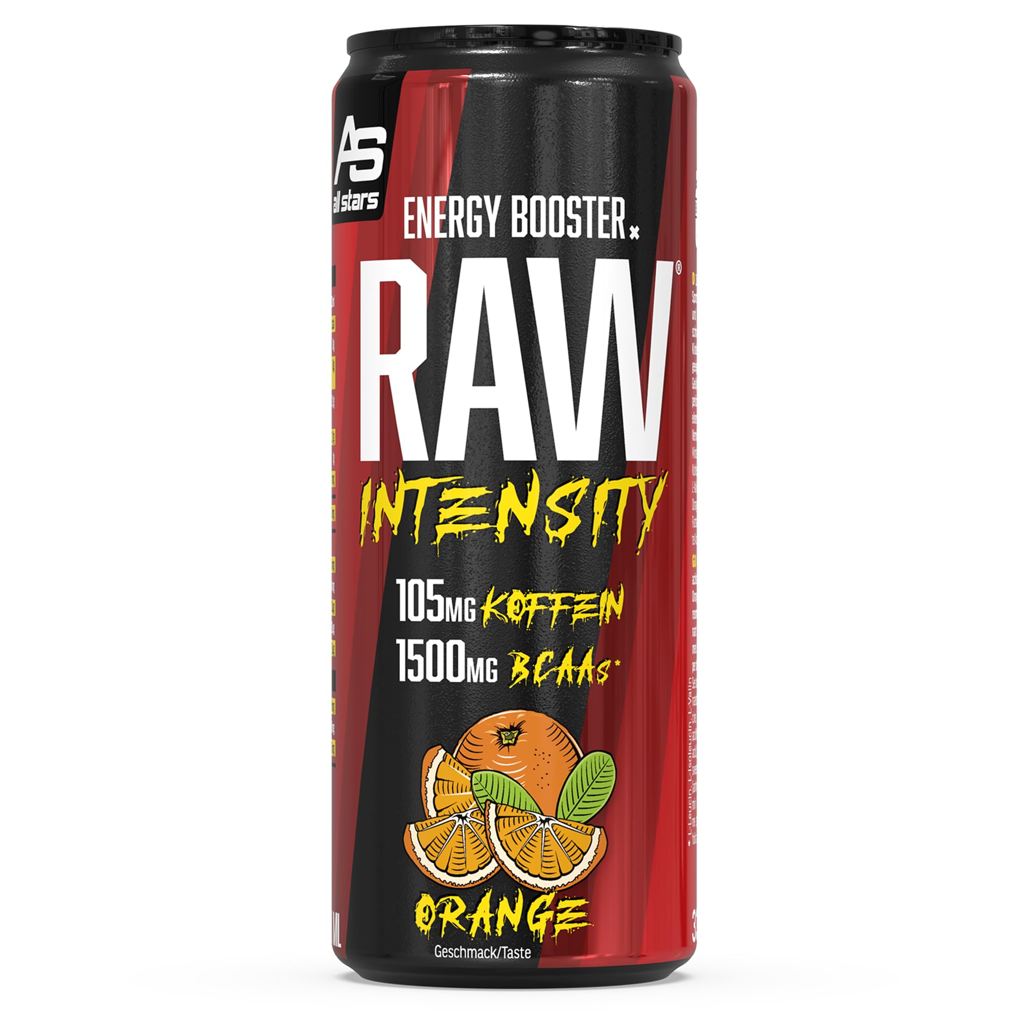 ALL STARS Raw Intensity Energy Drink zuckerfrei Orange, 24 x 330ml | Erfrischungsgetränk mit 1500mg Aminosäuren, 105mg Koffein und B Vitaminen, Pre-Workout Booster zur Trainingsunterstützung