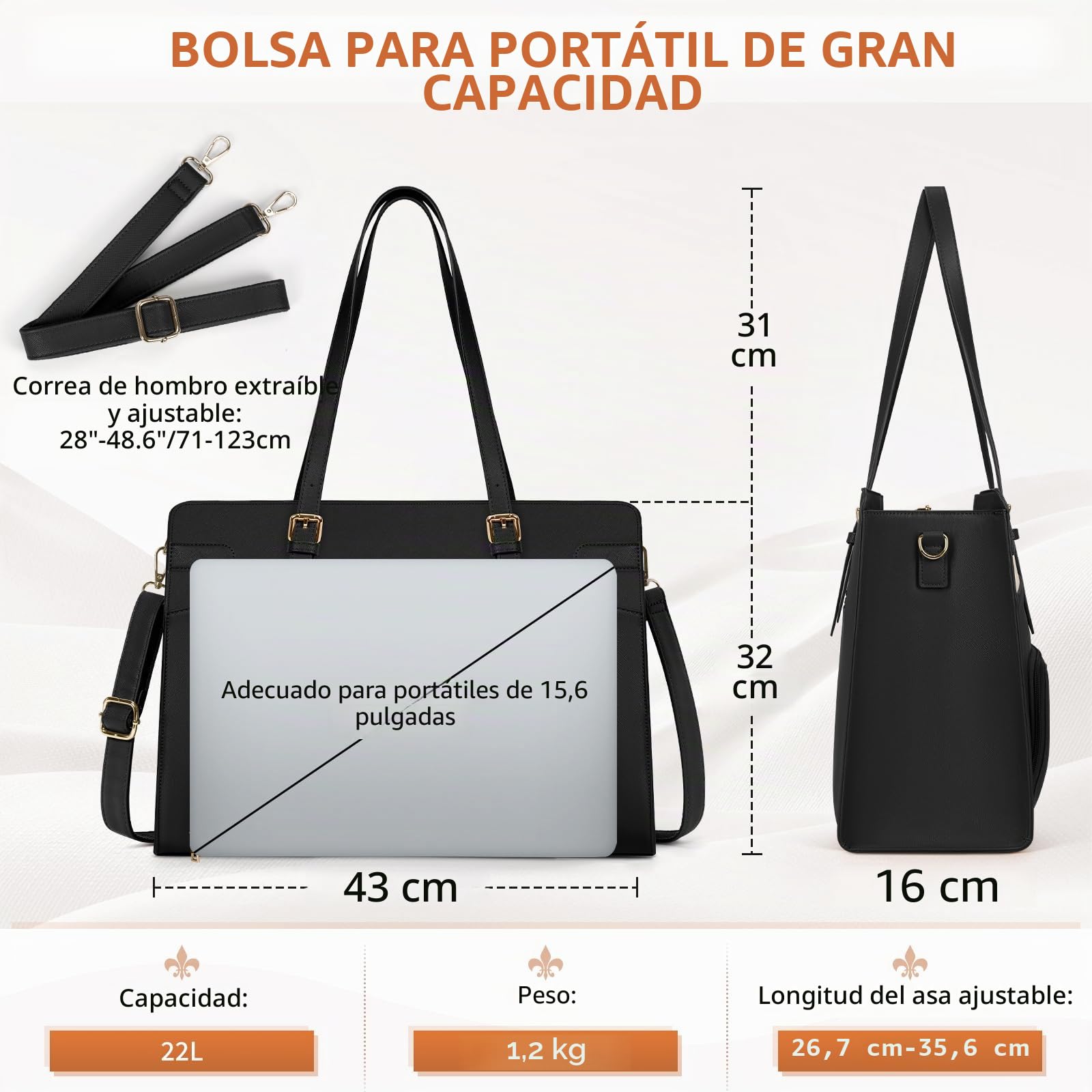RAINSMORE Bolso Mujer Grande con Compartimento Aislante para el Almuerzo Bolso Ordenador Portatil 15.6 Pulgadas Bolsos Universidad Bolsos Oficina