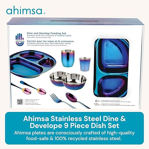Miniatura 2 de Ahimsa Juego de vajilla de acero inoxidable  Juego de 9 piezas para cenar y desarrollar  Juego de vajilla para niños pequeños diseñado por pediatras