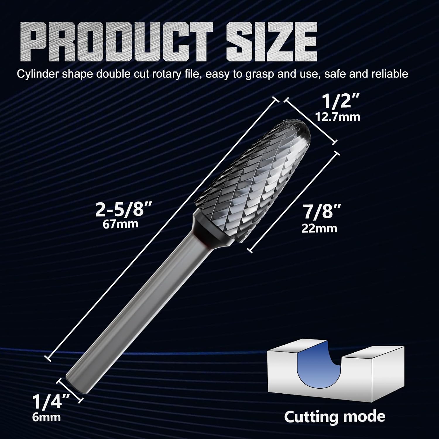 CATITO Arc Cylinder with Ball Top Die Grinder Bit, Cut Carbide Rotary Burr for Steel, Wood and Metal Working, Engraving, polishing and Cleaning