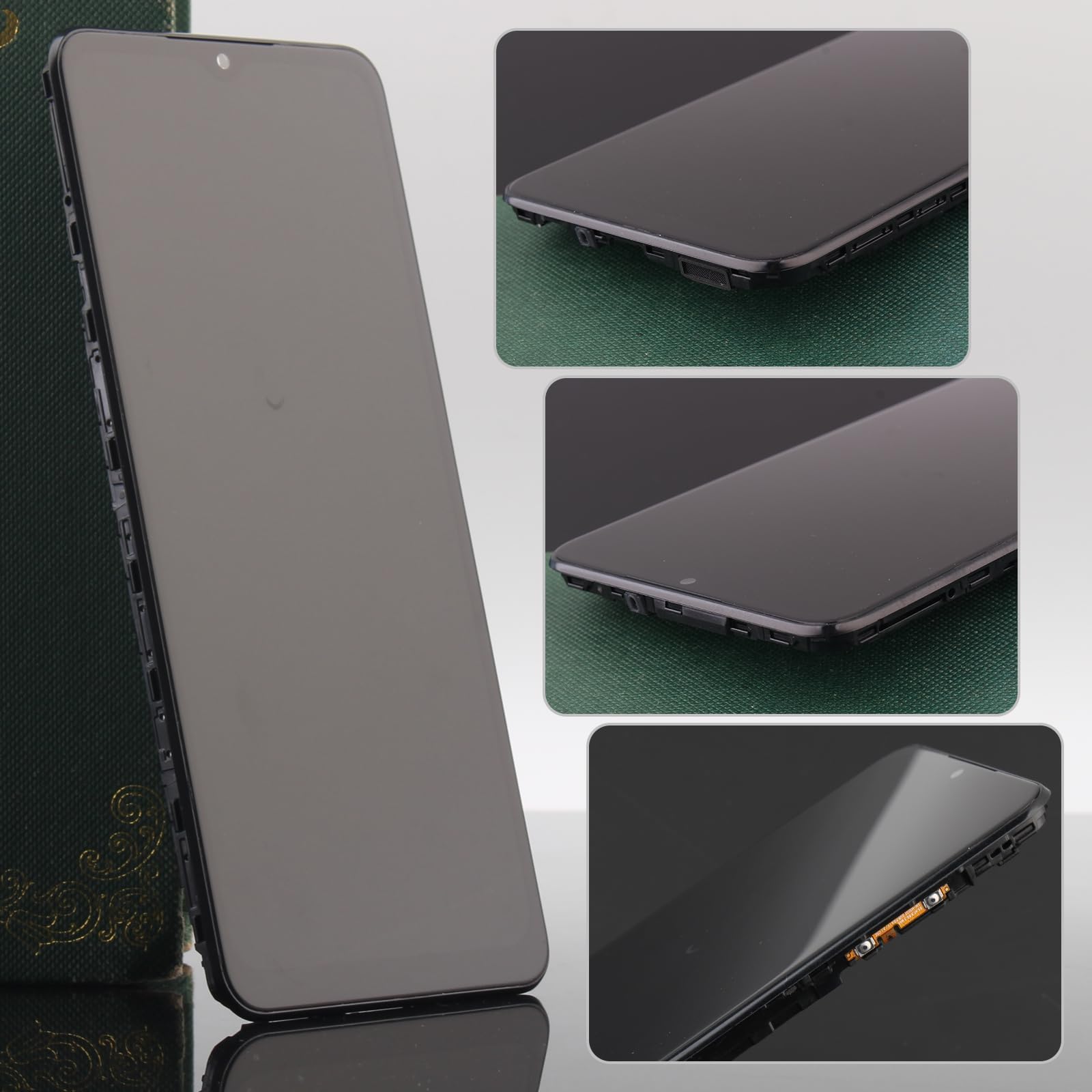 6.50'' Negro + Marco Pantalla LCD para Samsung Galaxy A04S 2022 SM-A047F SM-A047F/DS SM-A047F/DSN ​Kit de Reparación de Pantalla Táctil Digitalizador con Herramientas + Cristal templad