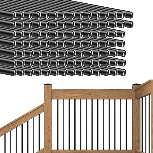 Miniatura 7 de Muzata Paquete de 25 balaustres de cubierta de aluminio de 36 pulgadas redondos, barandillas negras para escaleras, porche, escaleras, husillos de