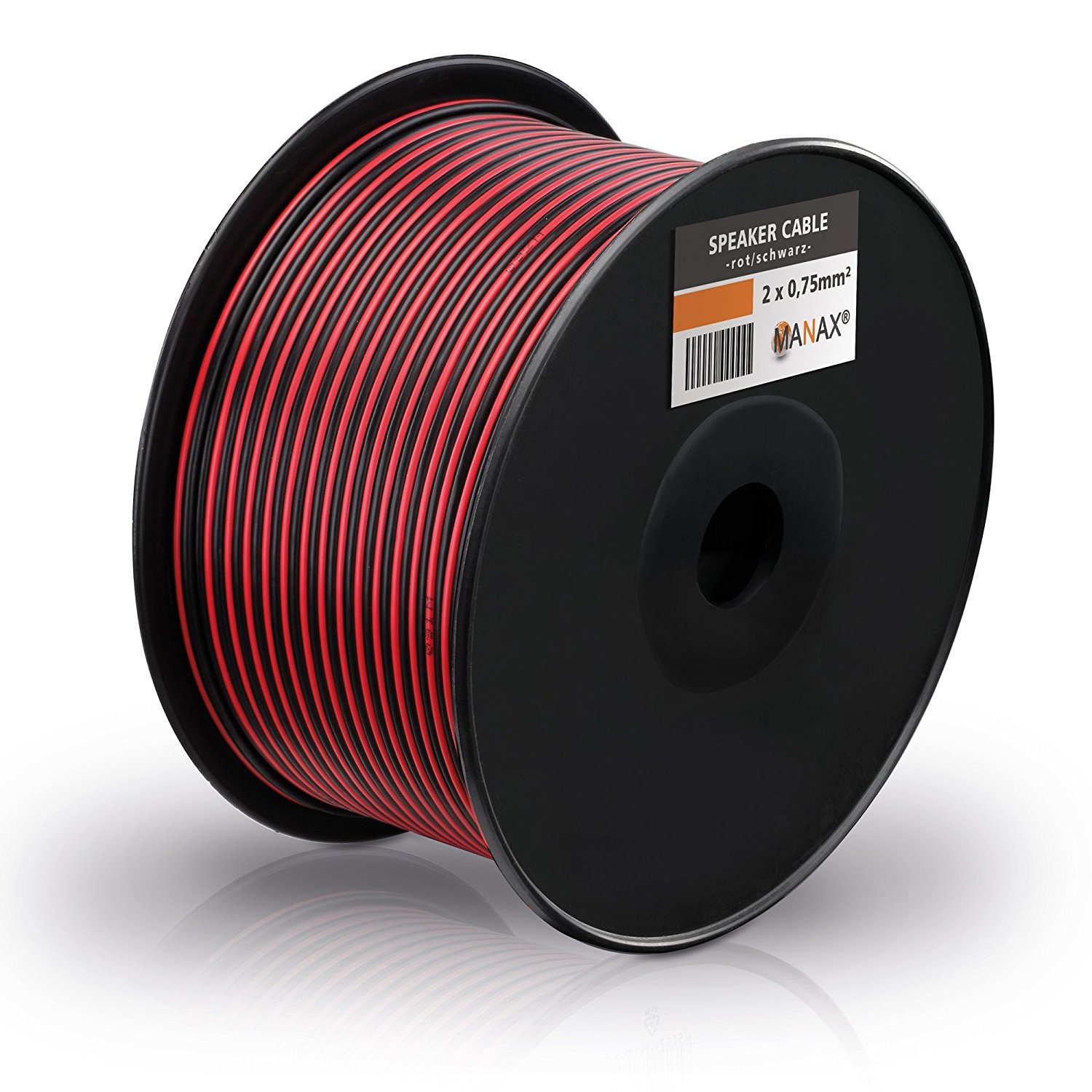 MANAX SC2075 Câble d'enceinte 2x0.75 mm² CCA (Câble d'enceinte/Câble Audio), 2x0,75mm², 100m, Rouge/Noir