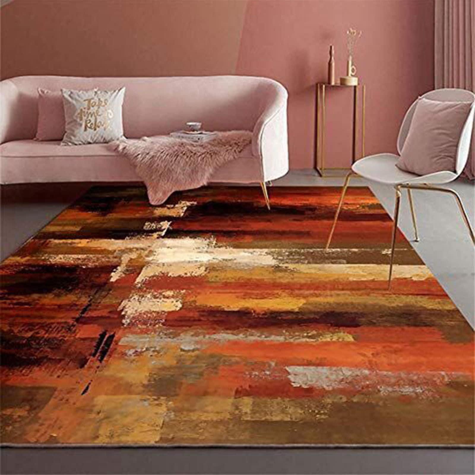 Tapis Salon Moderne Grand Art Abstrait Peinture à l'huile Rouge Jaune Couloir Chambre Cuisine Salle de Bain Tapis Doux 200 x 300 cm