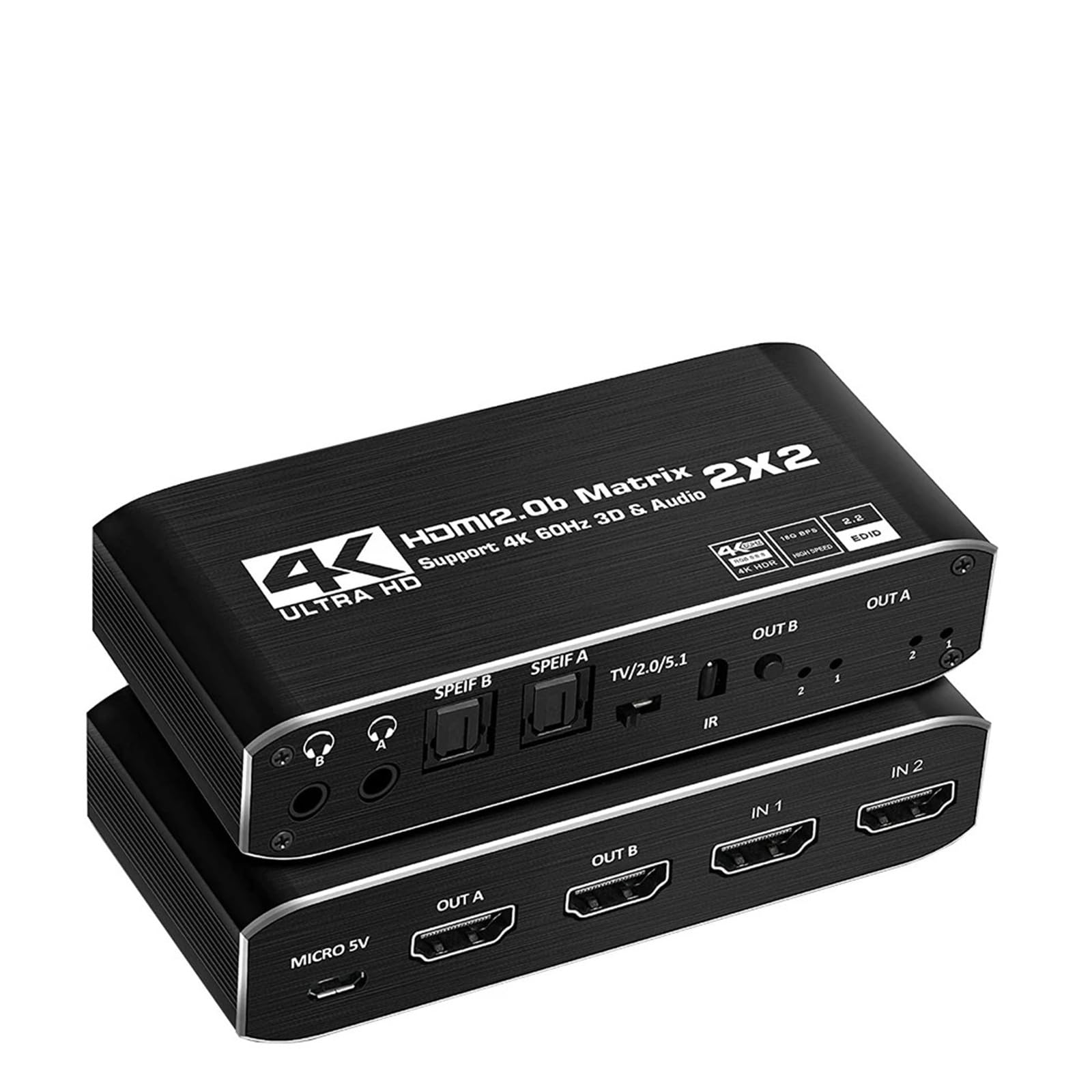Divisor de Matriz Compatible con 2x2 SPDIF y conmutador Compatible HDR L/R 3,5 mm 4x2 Compatible HDCP 2. ARC 3D 4K a 60 Hz(ZY-HM22A)