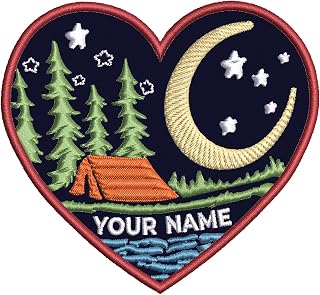 Heart Moon Stars Forest Tent Custom Your Text Personalized Embroidered Premium Patch Iron-on/Sew-on - Nature Lover - Decorative Badge Tag - Souvenir Gift Clothes Vest Jeans Hat Backpack Applique