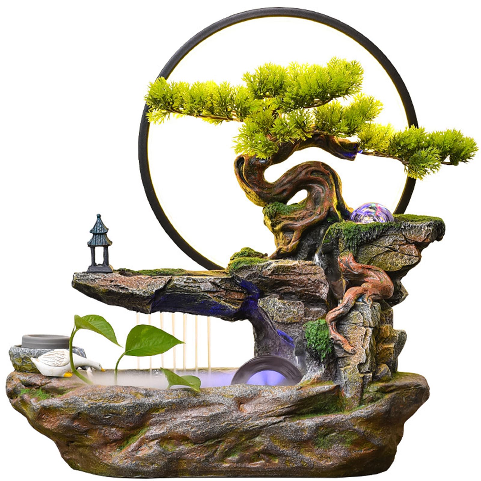DECORN Tabletop Waterfall Fountain with LED Lights and Mist Effect