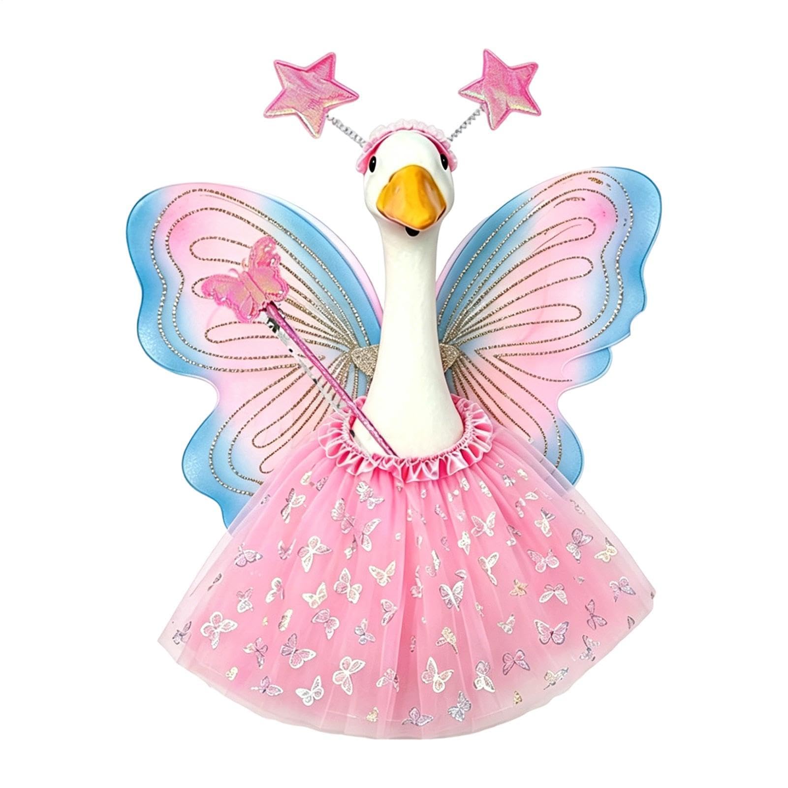 Linsition Spring Porch Goose Outfit,Butterfly Wings Lawn Cement Statue Costume | Porch Goose Clothing | for 17/23 Inch Statue Spring Outdoor Patio Yard Garden