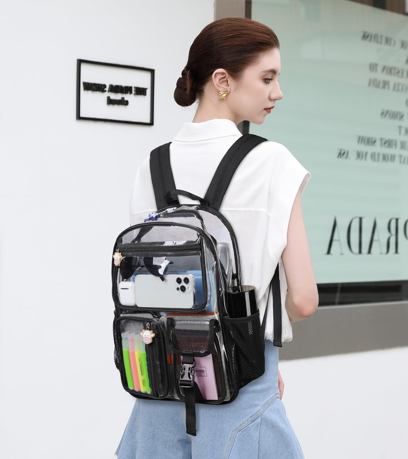 TINYAT Zaino trasparente Borsa trasparente resistente Zaino trasparente grande Approvato per lo stadio per college, concerti, sport