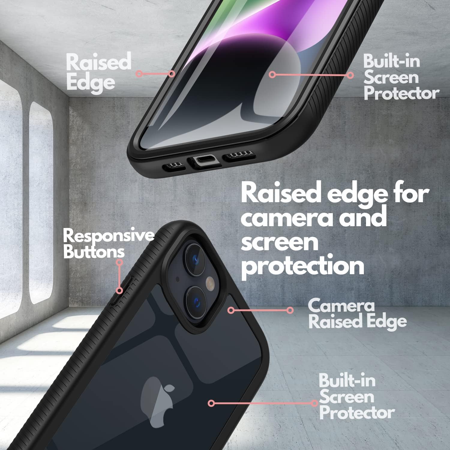 CBUS Heavy-Duty Phone Case with Built-in Screen Protector Cover Compatible with iPhone 14 Plus –– Full Body (Black) - Image 3