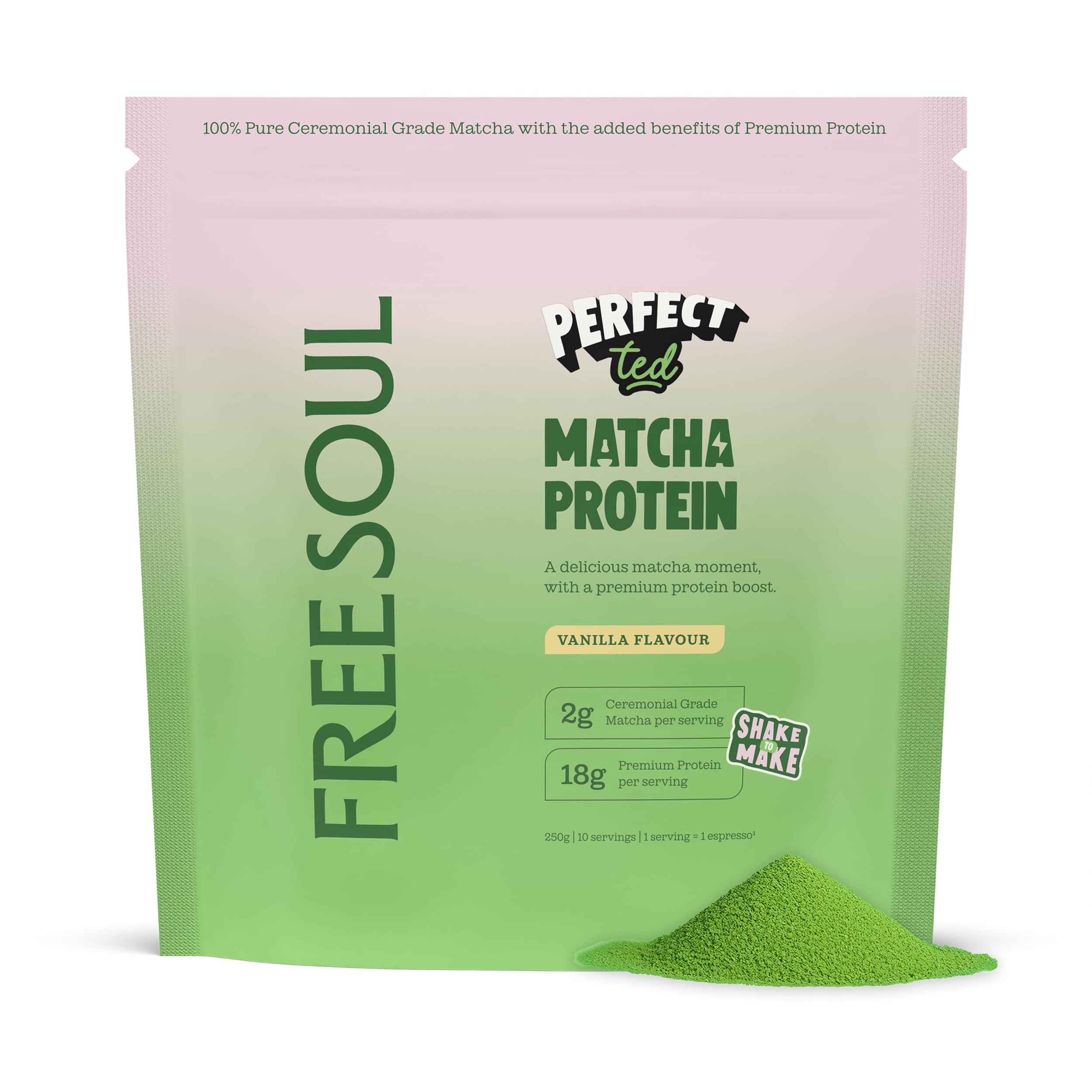 PerfectTed Matcha Protein Powder | 18g Protein Per Serving | Ceremonial Grade Matcha Latte | 250g (10 Servings)