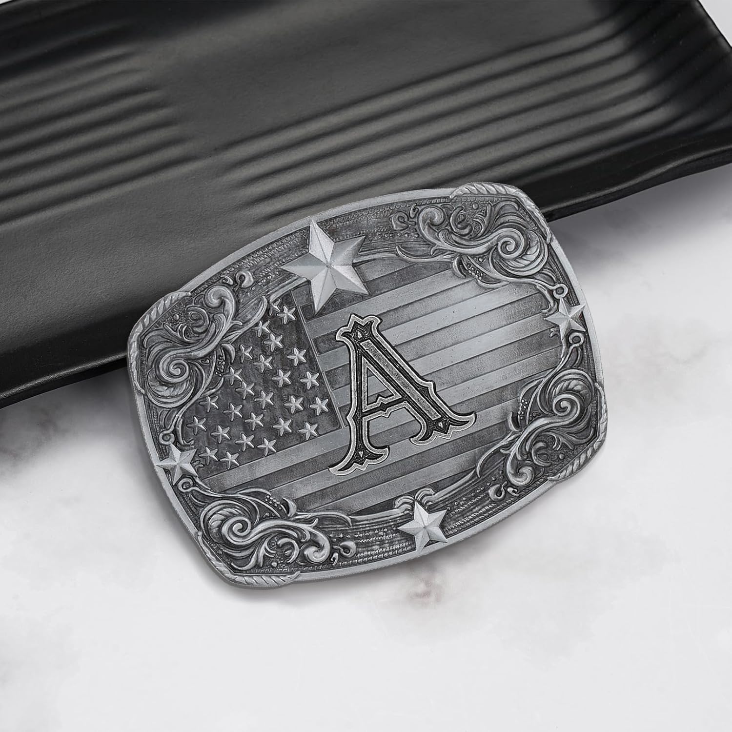 Western Belt Buckle for Men Women, Initial Letter ABCDJRM to Z Silver Cowboy Belt Buckles American Flag Accessories - Image 3