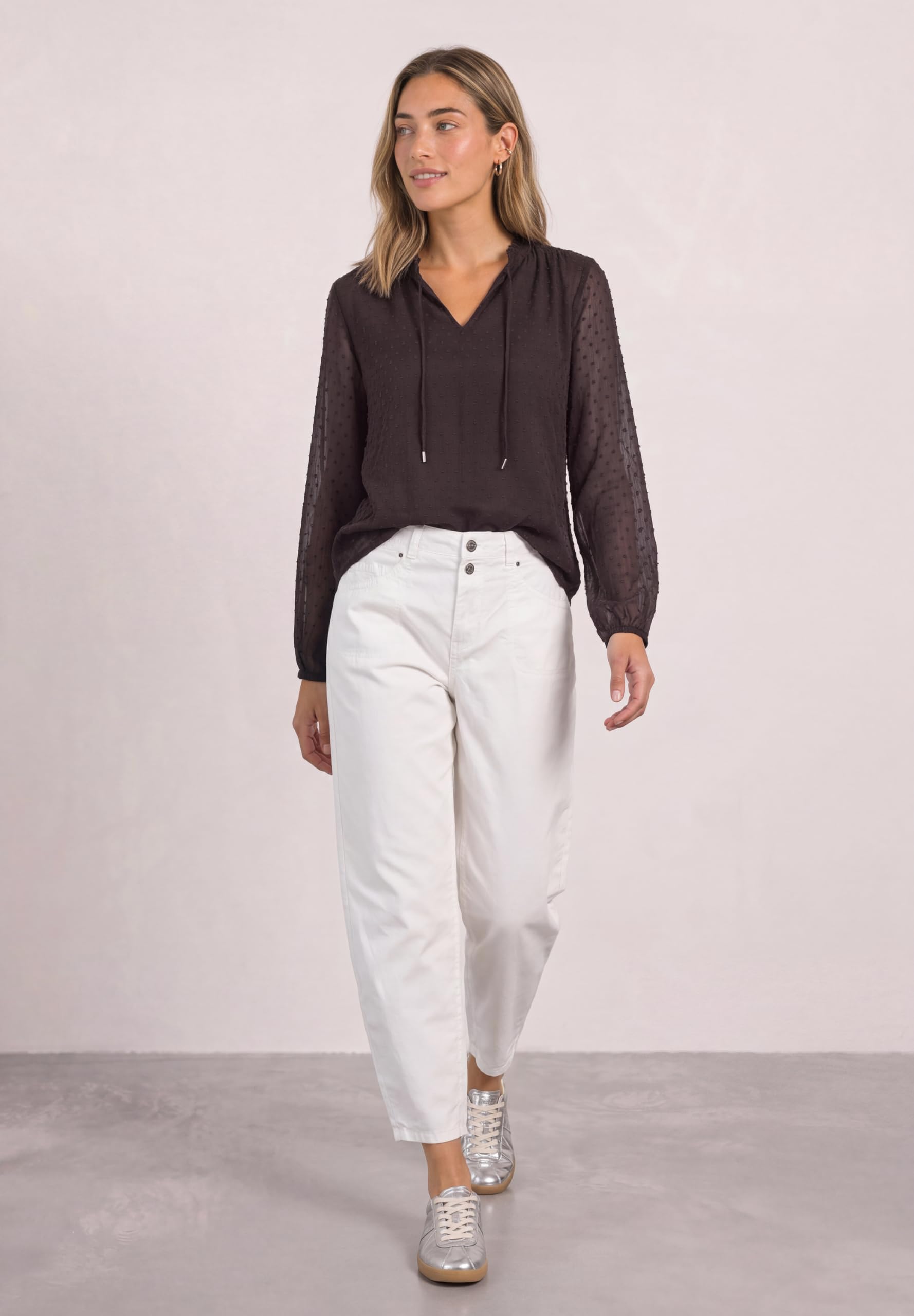 Street One Chiffon-Bluse mit Split Neck und Bändern