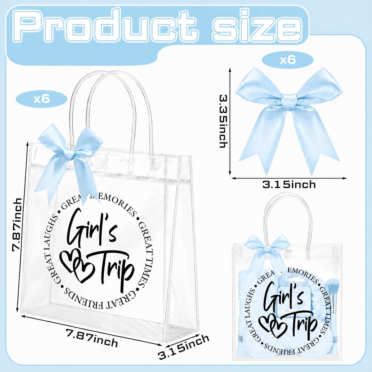 Vicenpal 6Sets Girls Trip Gift Bag Weekend Gifts for Women, Black Blue image 2