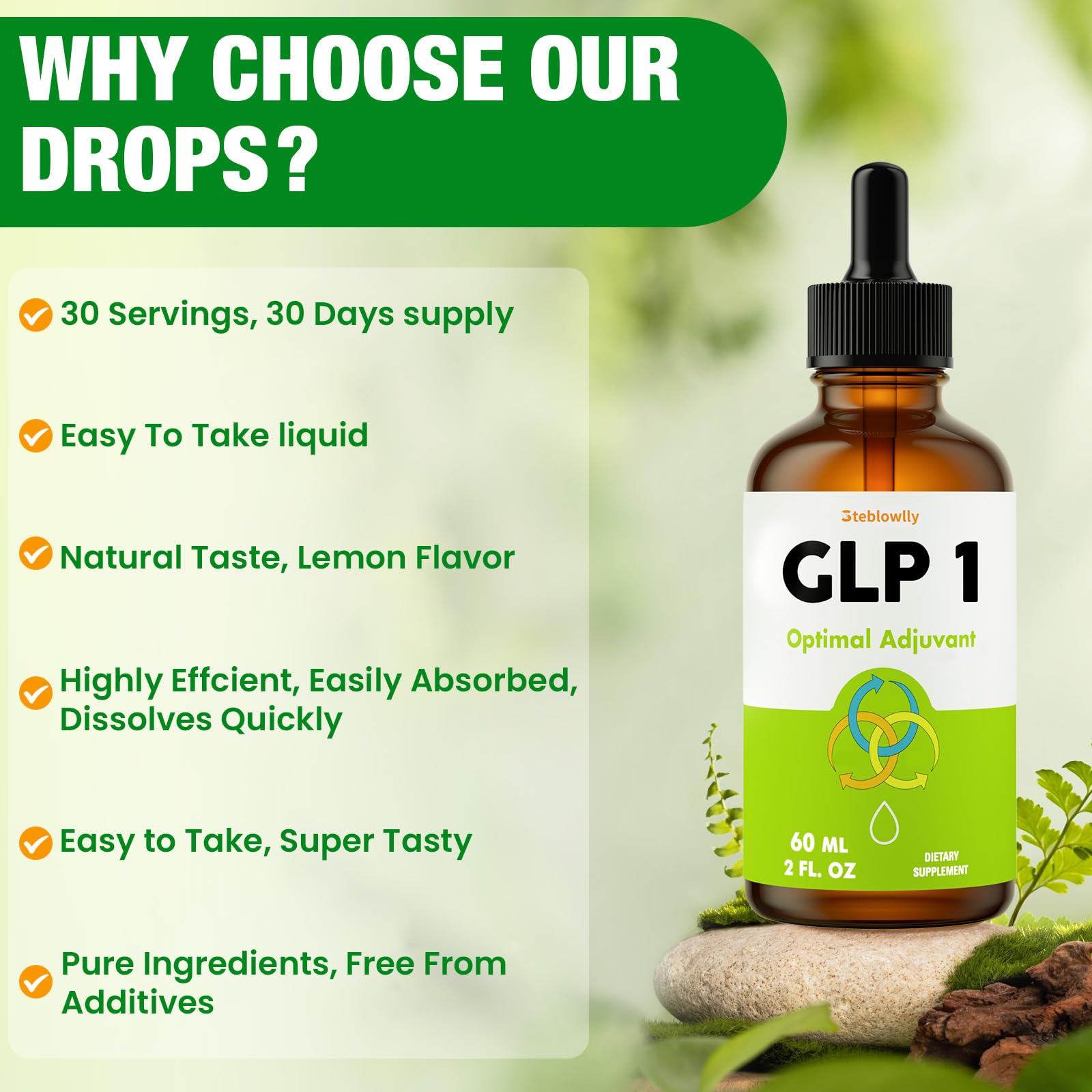 Amazon.com: Steblowlly Glp 1 Liquid Drops for Women & Men, 27-in-1 Formula  with Chromium, Hydrolyzed Collagen & Prebiotics & More | Vegan, Non-GMO,  Fast Absorption