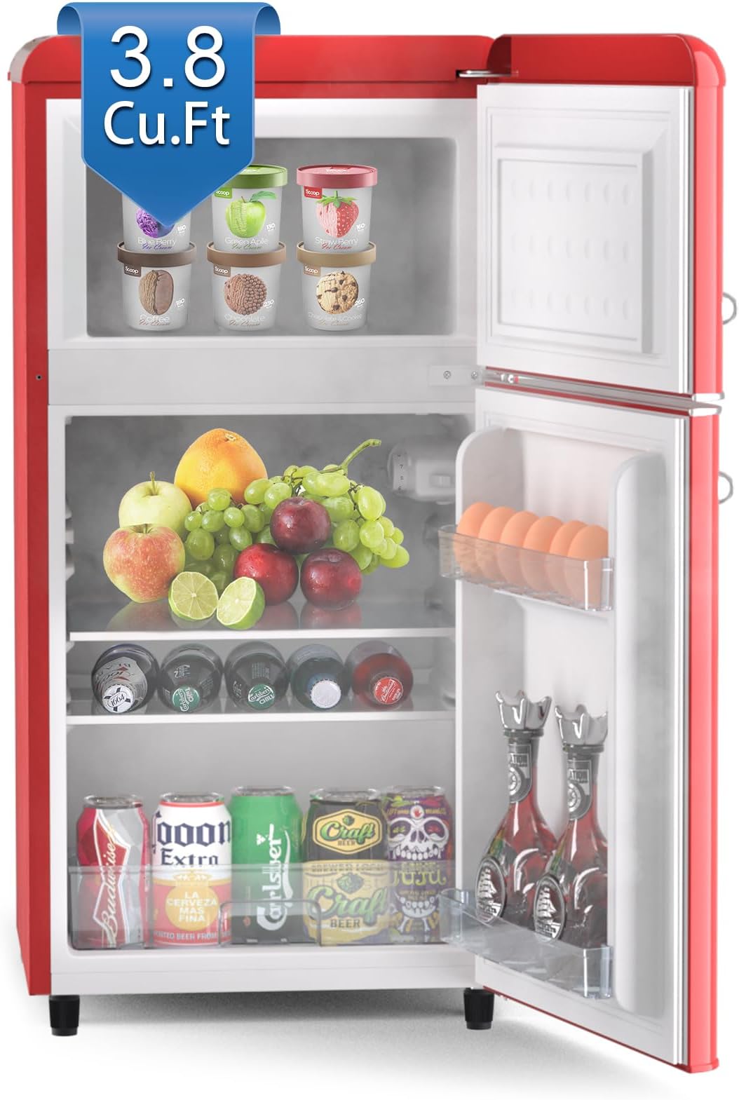 2Door Retro Mini Fridge with Refrigerator