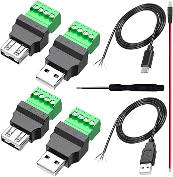 4Packs USB 2.0 Type A ذكر / أنثى إلى 4 موصل كتلة برغي دبوس ، محول محول نوع قابل للتوصيل المحمول 300V 8A