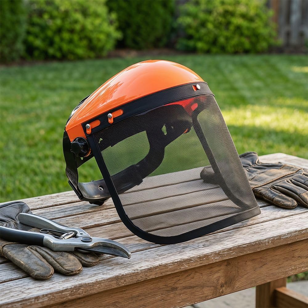 Chainsaw Faceshield, Full Face Safety Mask with Mesh Visor, Adjustable ABS Face Protection for Logging, Forestry, and Garden Work