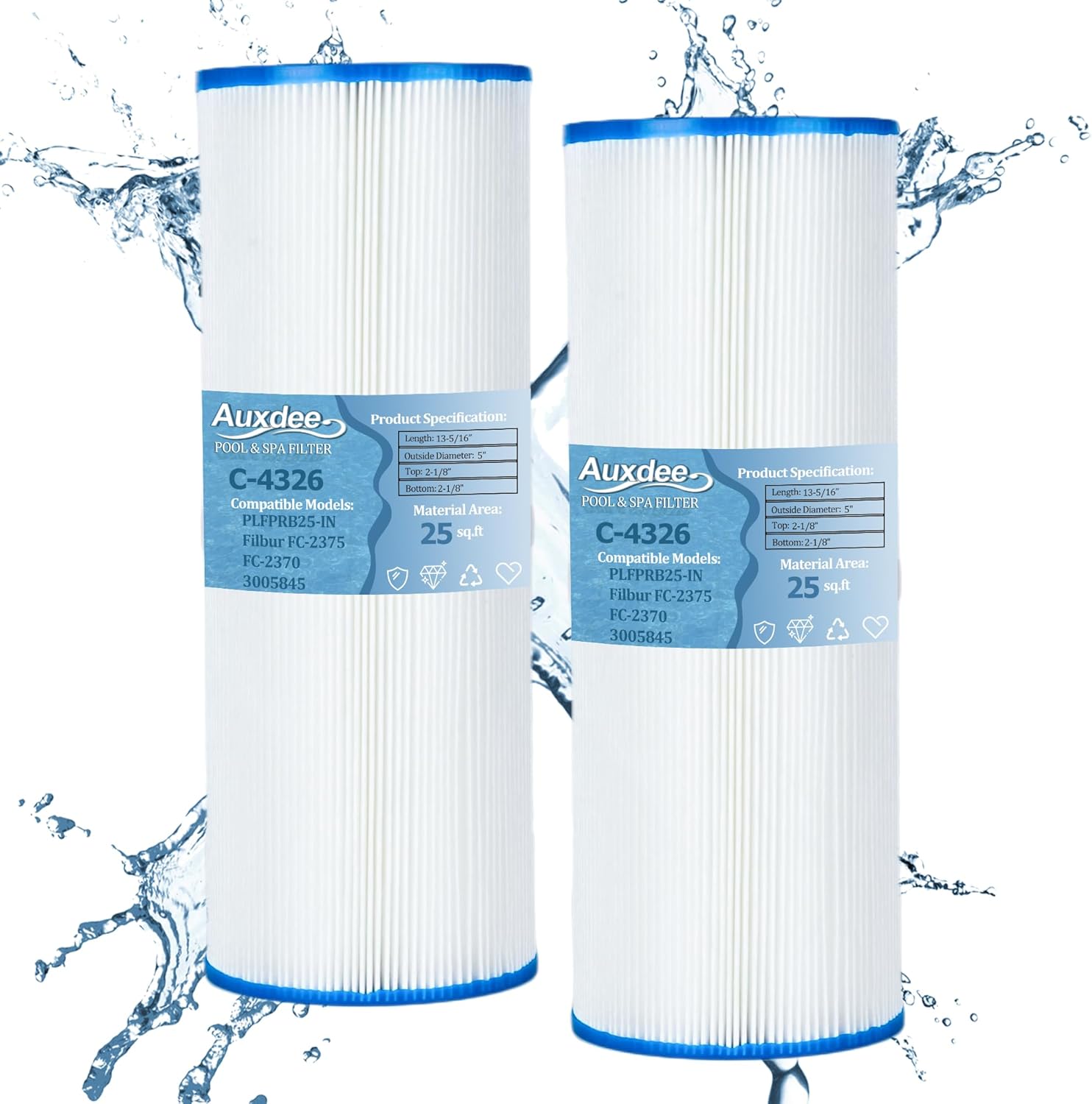 PRB25-IN Hot Tub Spa Filter Replacement for Unicel C-4326, Filbur FC-2375, FC-2370, Guardian 413-106, 3005845, 33521, 25392, 817-2500 Spa Filter, 25 Sq. Ft. 2 Pack