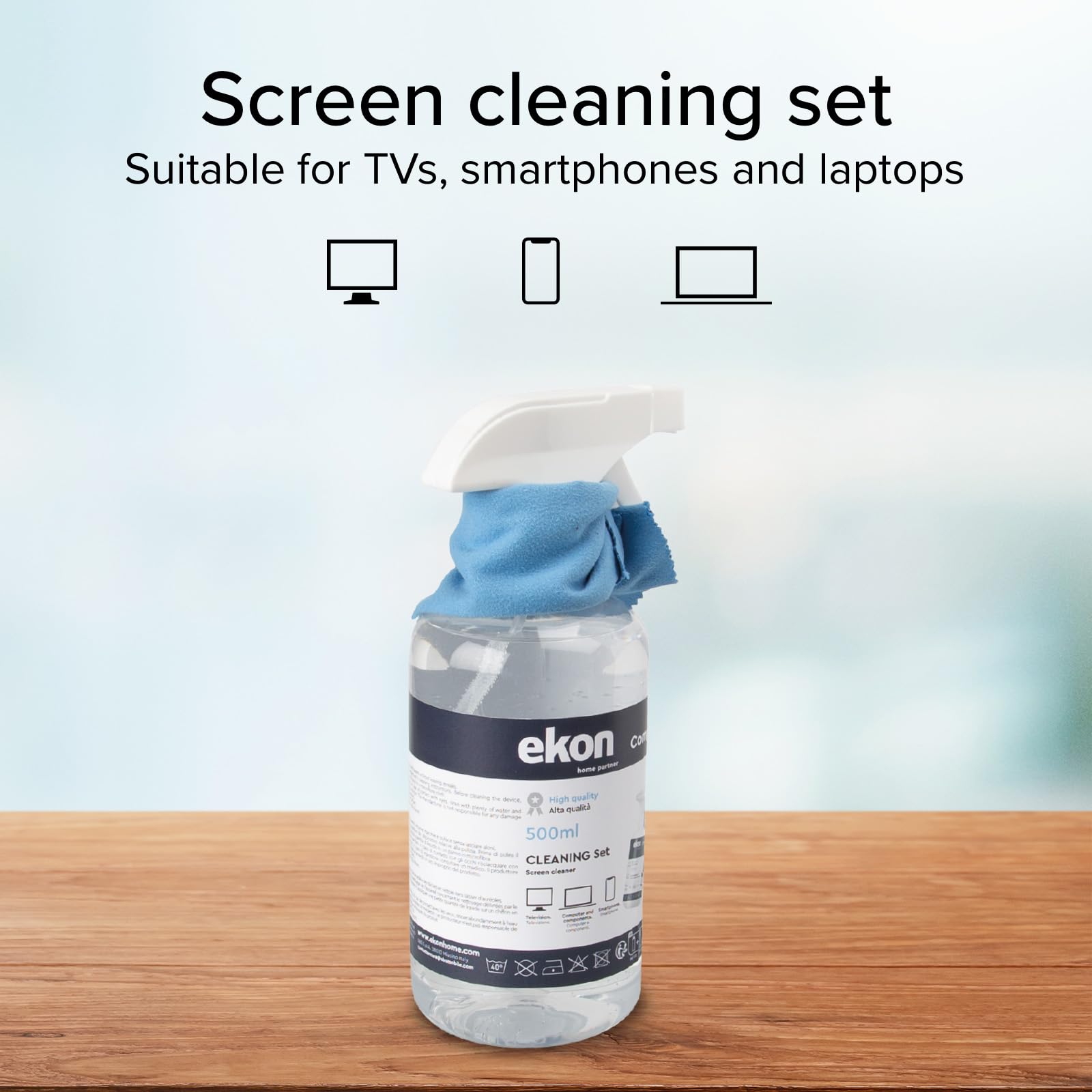 Ekon Bildschirmspray mit Mikrofasertuch, 500ml, Reinigungsset für Monitore, Laptops, Kameras, Camcorder, MacBooks, TVs, Smart TVs, Smartphones, Tablets