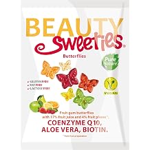 BeautySweeties Butterflies 125g Fruity Sweet & Vegan Fruit Gum Butterflies with 17% Fruit Juice and 4% Fruit Pieces with Coenzyme Q1 Aloe Vera and Biotin 1 x 125g Bag