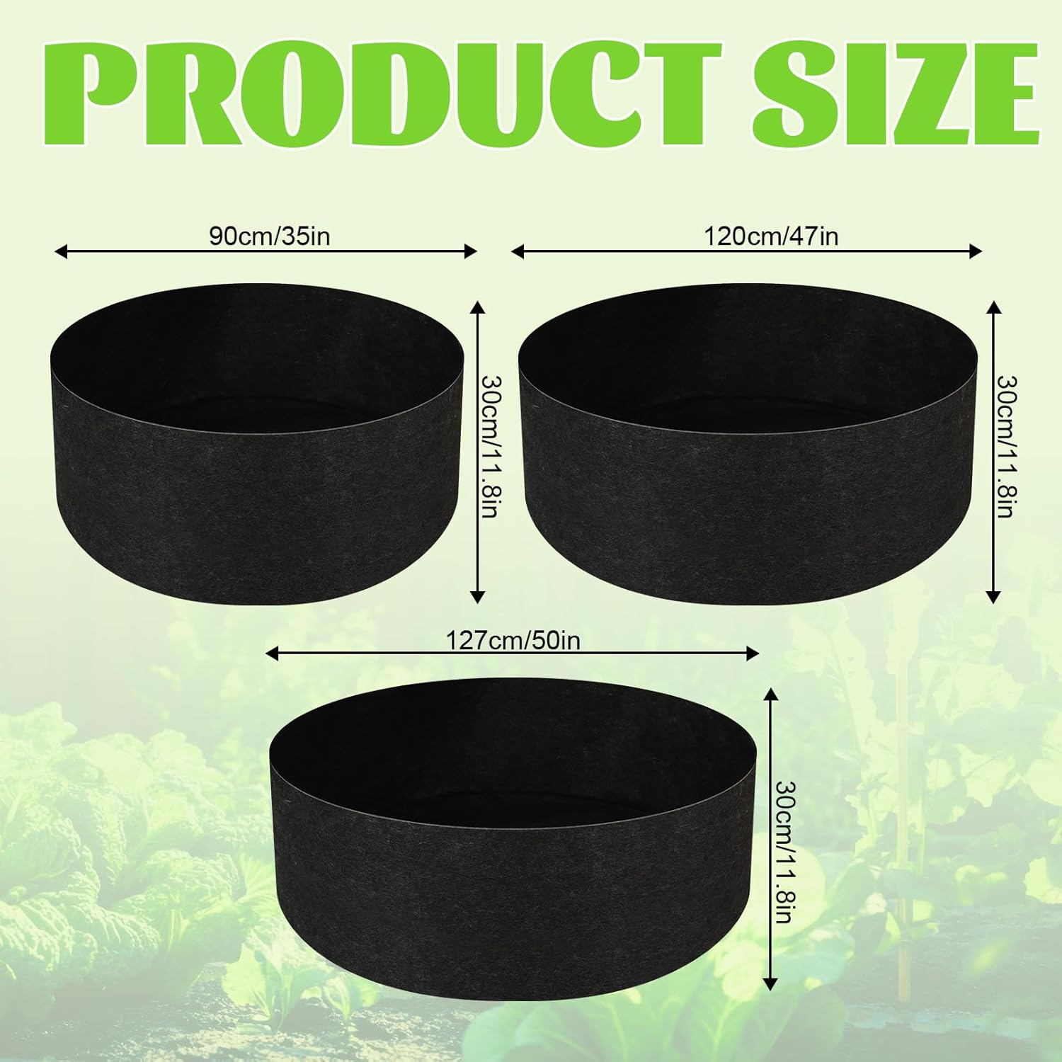 Hushee 3 Pack Plant Grow Bags 50/95/100 Gallon Large Round Grow Bags Raised Garden Beds Planters Pots Heavy Duty Fabric Cloth Black for Garden Flowers Vegetable Herbs Plants Outdoor Containers Favors
