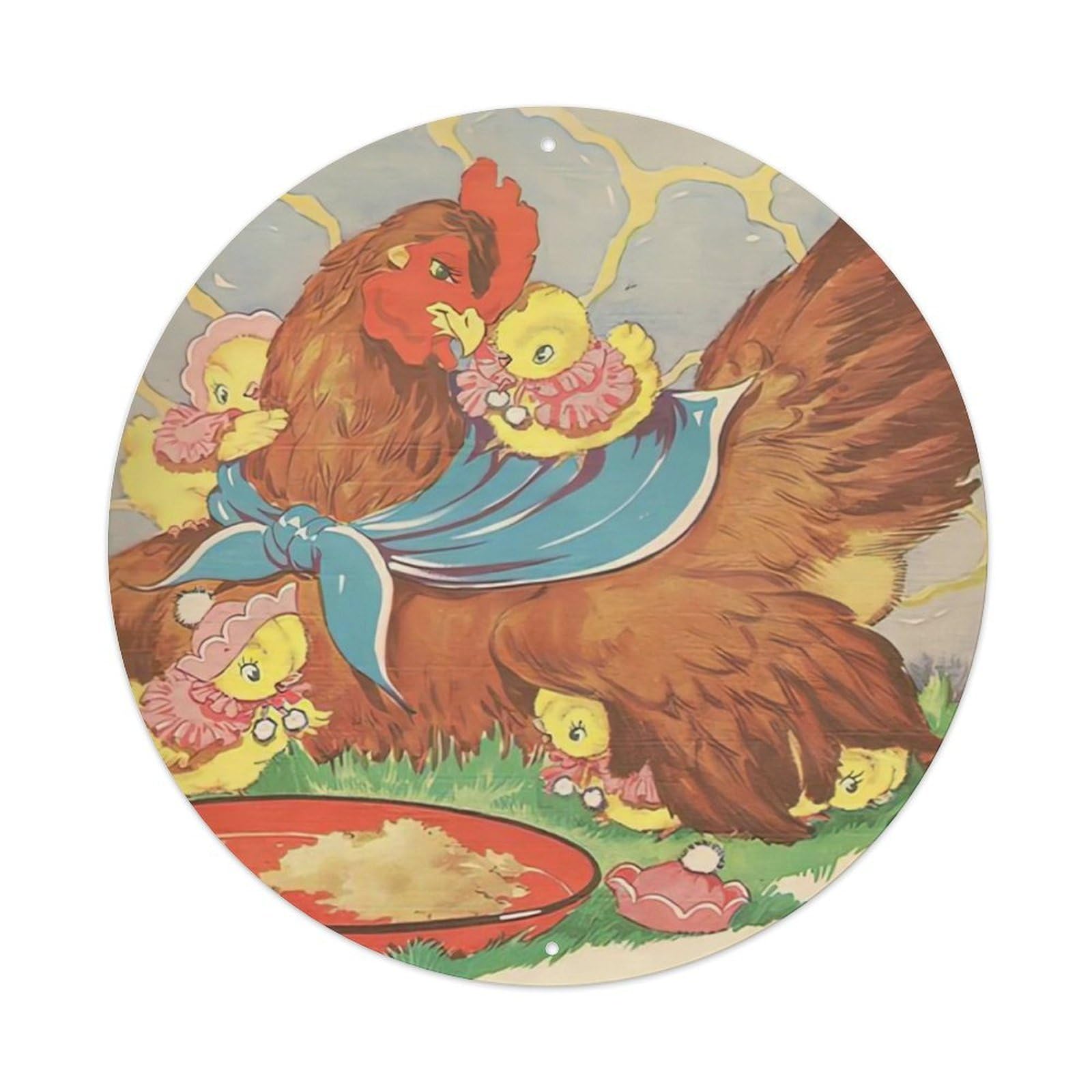 Animal Artwork Chicks & Hen Vintage Metal Tin Sign Plaque Wall Decor for Cafe, Club Bar, Office, Garden Metal Poster 8x8Inch