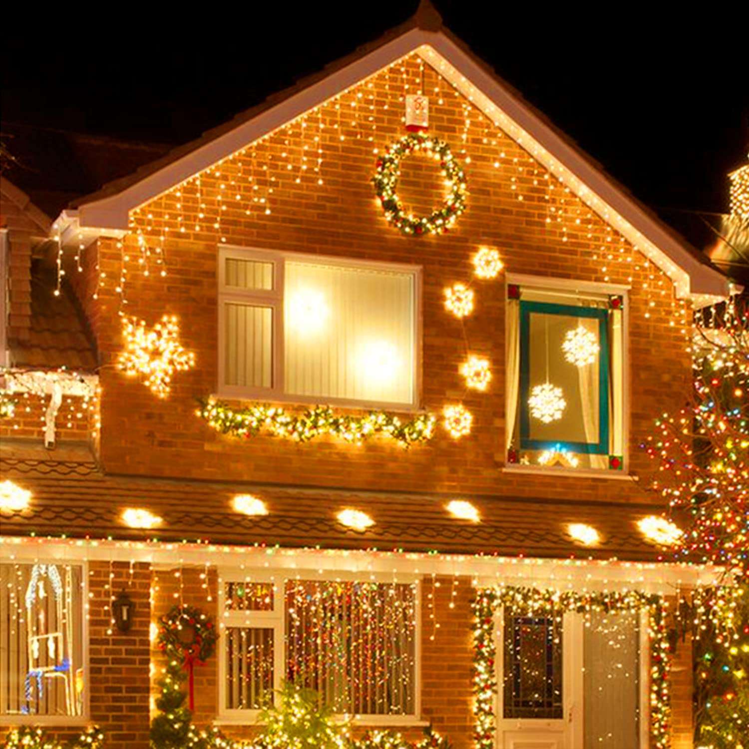SALCAR Cortina Luces Navidad Exterior, 15M 608 LED Guirnalda Luces Navidad con Control Remoto, Impermeable 8 Modos Guirnaldas Luminosas Decoración Interior y Exterior, Blanco Cálido