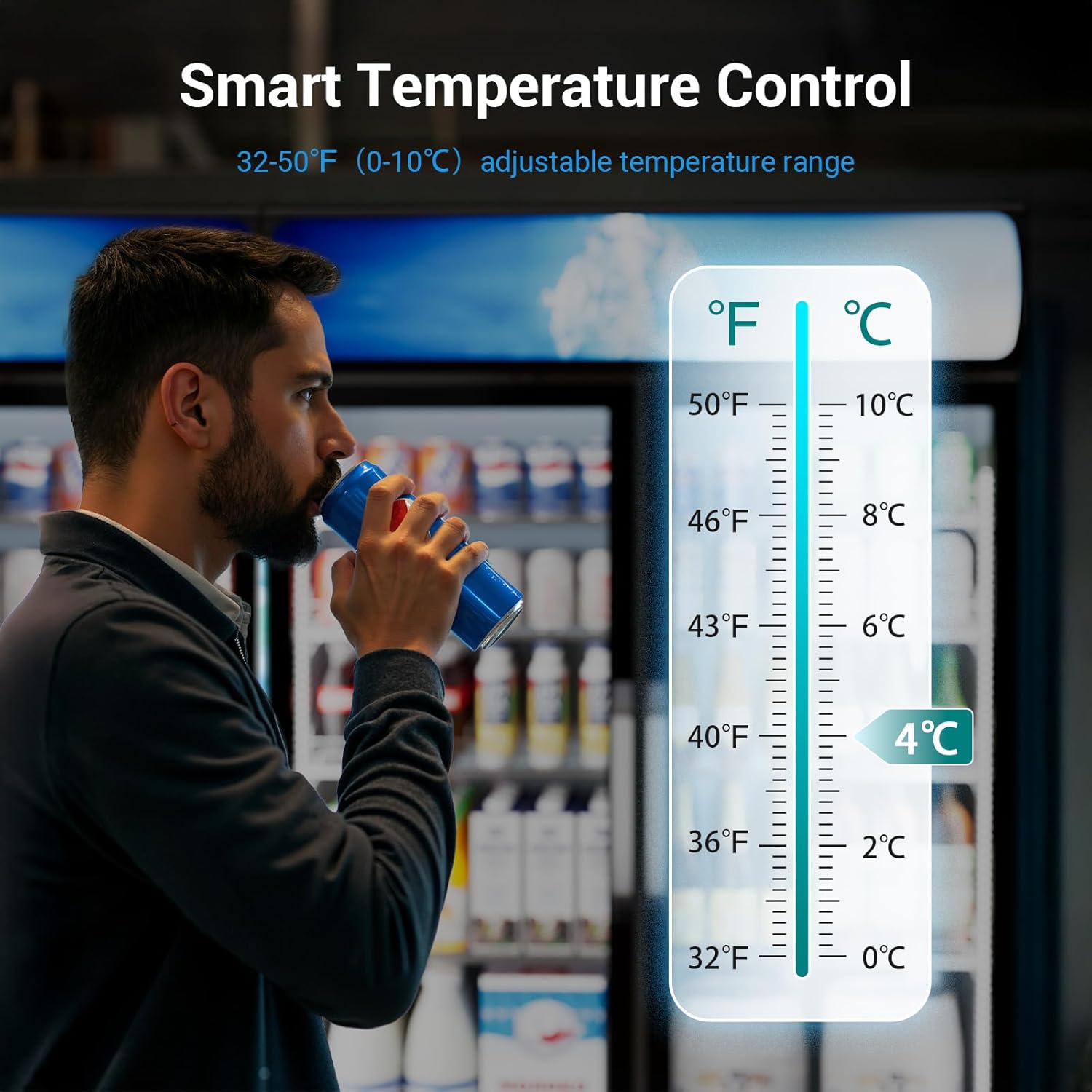 ETL & DOE Certified Commercial Beverage Refrigerator, Commercial Display Fridge with Glass Door, Upright Merchandiser Refrigerator Cooler with Front LED Light for Stores, Restaurant, Office