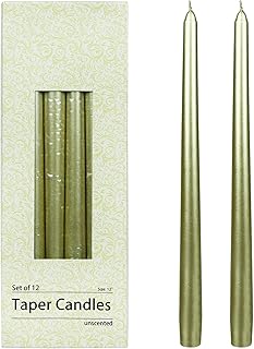 Zest Candle 12-Piece Taper Candles, 12-Inch, Metallic Gold