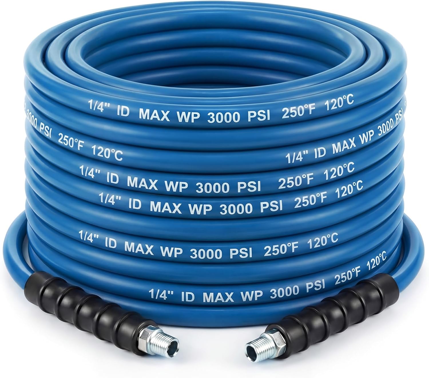 1/4" X 100' Blue Carpet Cleaning Solution Hose 3000 PSI MPT High Pressure Solution Line for Carpet Extractors 250 Degree Heated Water Hose for Commercial Cleaner