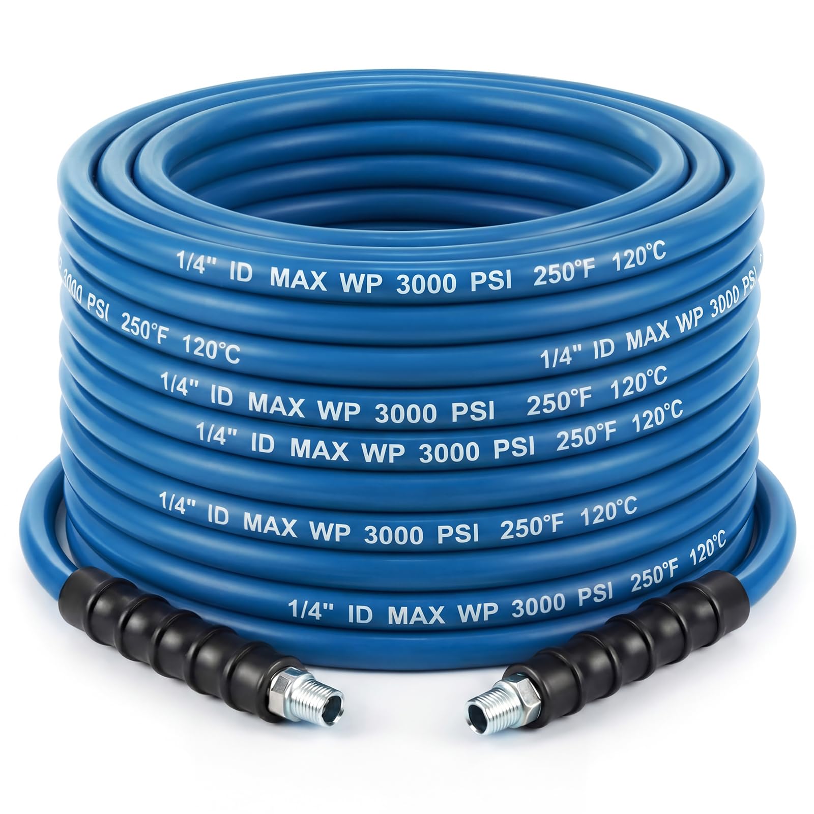 Photo 1 of Innconee 1/4" X 100' Blue Carpet Cleaning Solution Hose 3000 PSI MPT High Pressure Solution Line for Carpet Extractors 250 Degree Heated Water Hose for Commercial Cleaner