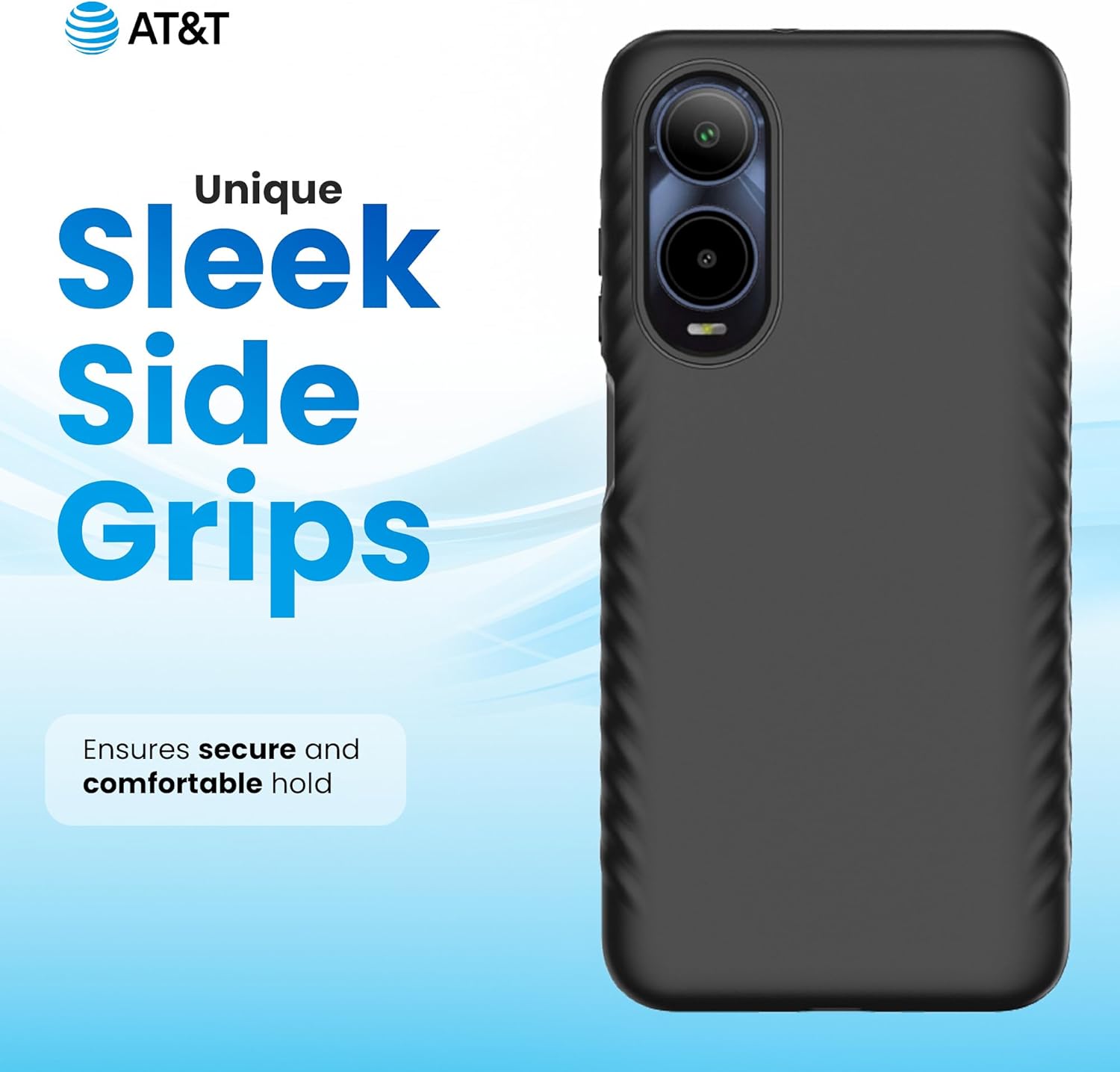 AT&T Essentials Grasp Case + Screen Protector for AT&T Verge – Shockproof Grip, Anti-Fingerprint Glass, 8ft Drop-Tested, Slim Black TPU 2-Piece Combo Kit