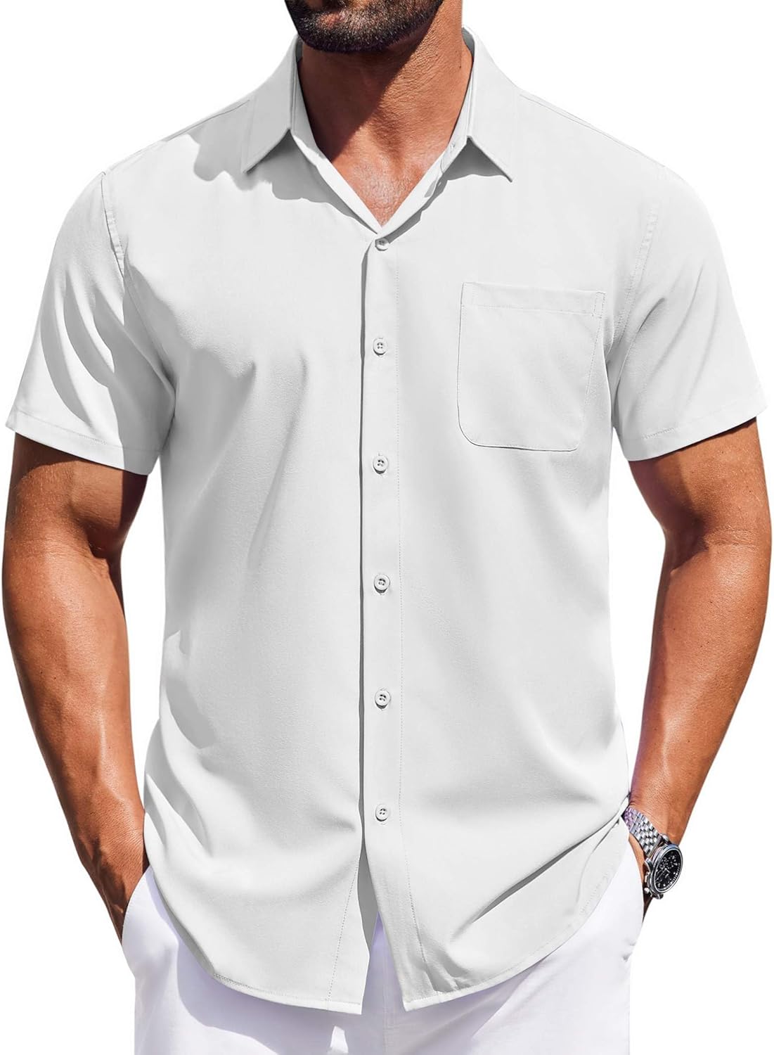 COOFANDY Mens Short Sleeve Button Down Shirts Wrinkle Free Dress Shirt for Men Business Casual Shirt with Pocket - Amazon product rated Grade B