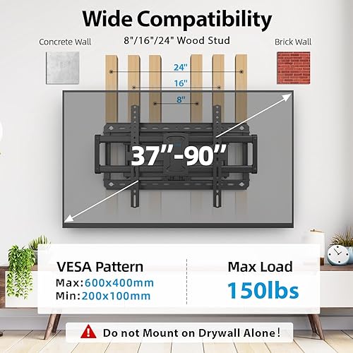 Miniatura 9 de Soporte de pared para TV de movimiento completo para soportes de TV de 37 a 86 pulgadas de hasta 132 libras y soporte de pared para TV para la