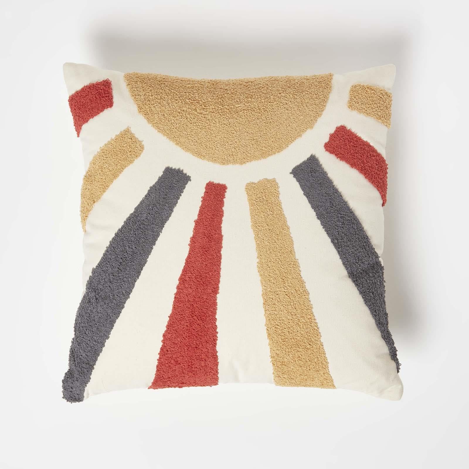 Homescapes Multicolor Orange & Yellow Sunshine Tufted Cotton Cushion | Size: 45Cm X 45Cm