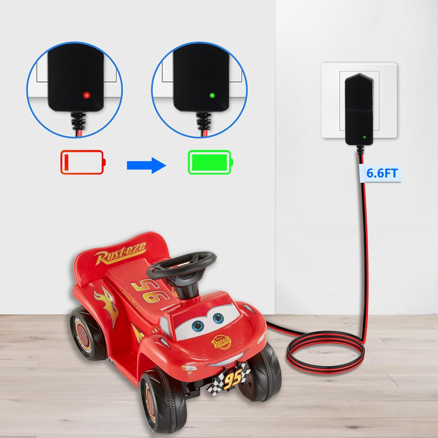 SAE Connector Charger for Kids Ride On Car Battery, BXIZXD 6 Volt Battery Charger for Disney Quad Pacific Cycle Marvel The Avenger Good Dinosaur Princess Fairies Minnie Mouse Frozen CAR McQueen ATV