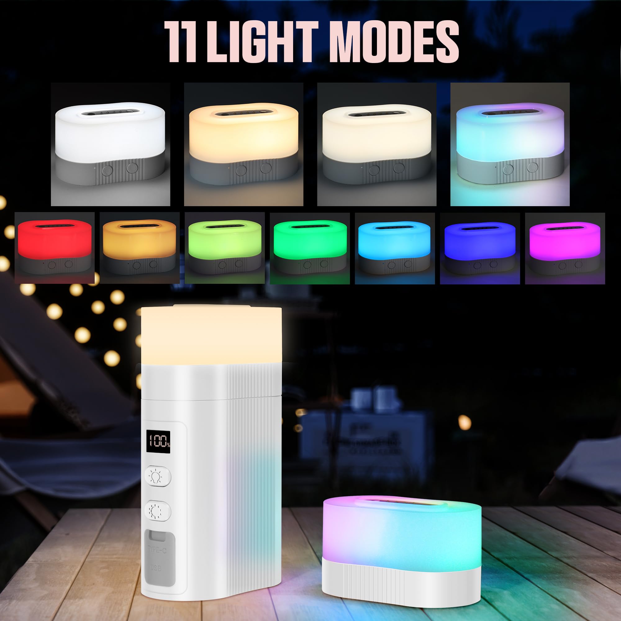 TRELC Ambient Light, Multi-Scene Atmosphere Light with 11 Light Modes, Disassembly Design & Magnetic Base, 6000mA Power Bank, Night Light Atmosphere Creation for Bedroom, Living Room, Camping (White)