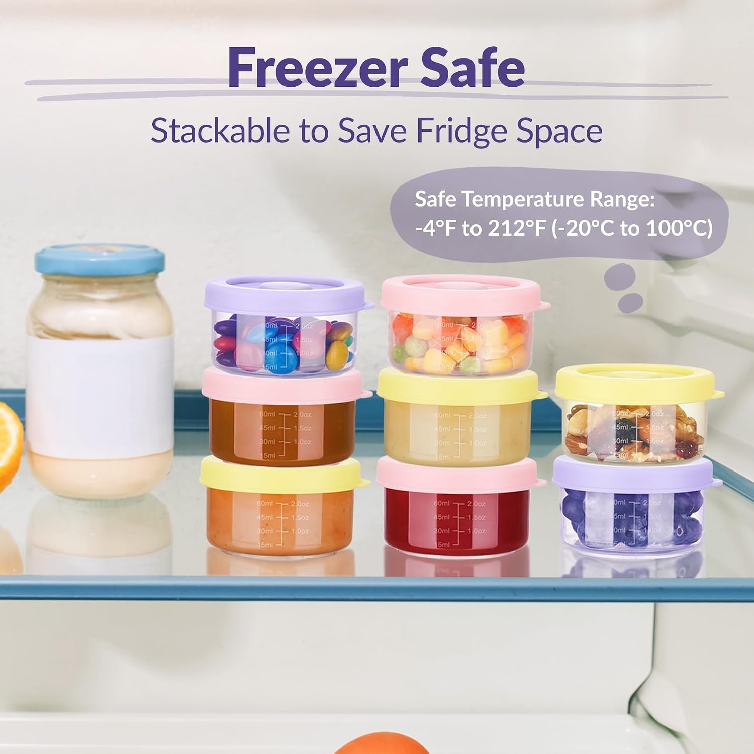 NiHome 12-Pack 2oz Plastic Containers with Lids, BPA-Free Snack & Baby Food Storage Cups, Leak-Resistant, Stackable, Microwave & Freezer Safe, Measurement Marks for Portion Control (3 Macaron Colors)