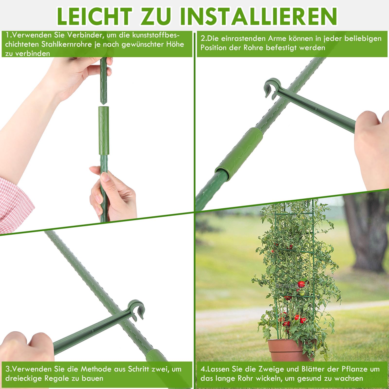 6 Stück Tomaten Rankhilfe, Gurken Rankhilfe, Rankhilfen für Kletterpflanzen für den Garten, Zusammengebaute Rankhilfe Tomaten, Rankhilfe für den Gemüse, Blumen und Obstanbau (120CM)