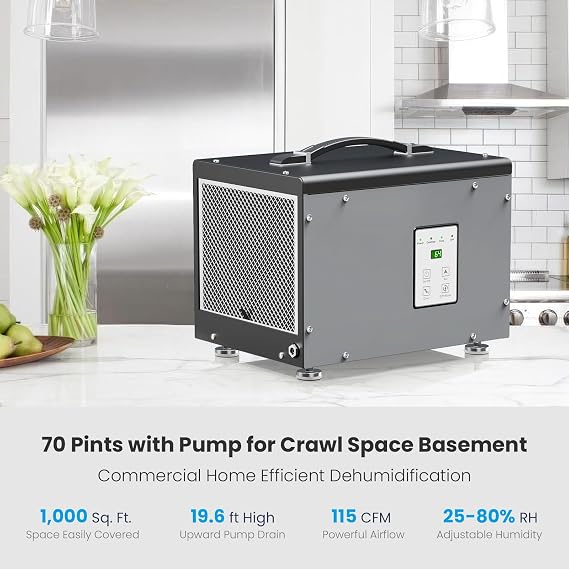 BaseAire Crawlspace 70 PPD Dehumidifier with Pump for 1000 Sq Ft