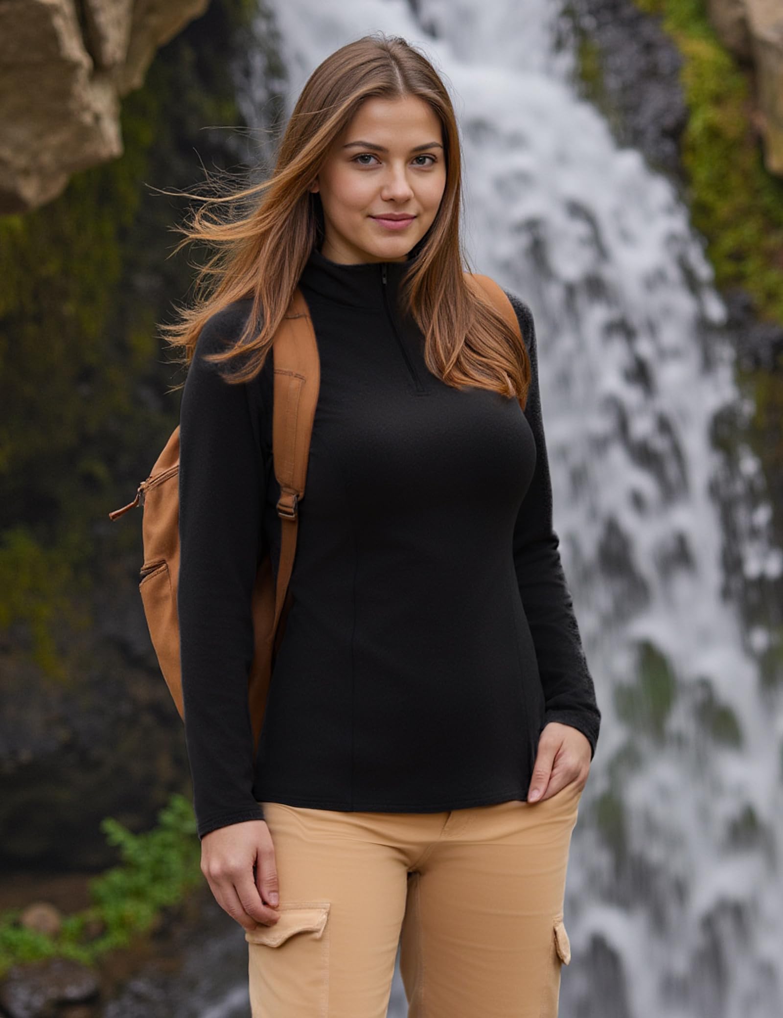 Gyabnw Haut Thermique Femme Manche Longue T-Shirt Chaud Col Roulé Tee Shirt sous Vêtements Thermiques Maillot de Corps Base Haut Sport Ski pour Automne Hiver
