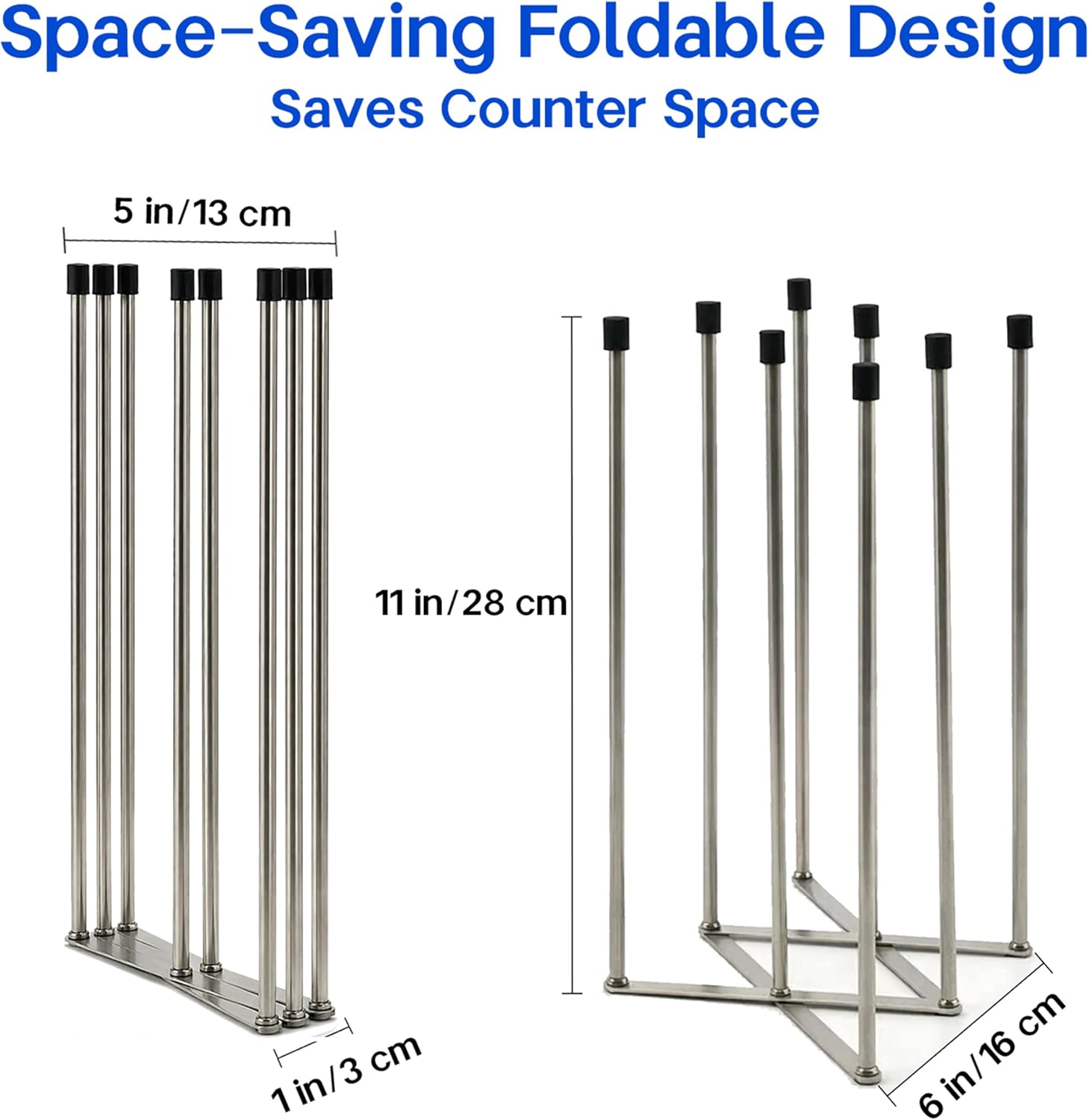 Reusable Bags Drying Rack, Extra Tall Foldable Stainless Steel Stand for 1 Gallon & Quart Zip-Top Reusable Bags, Plastic Bag Dryer for Silicone, Sandwich & Snack Storage Bags, Silver, 1 Pack