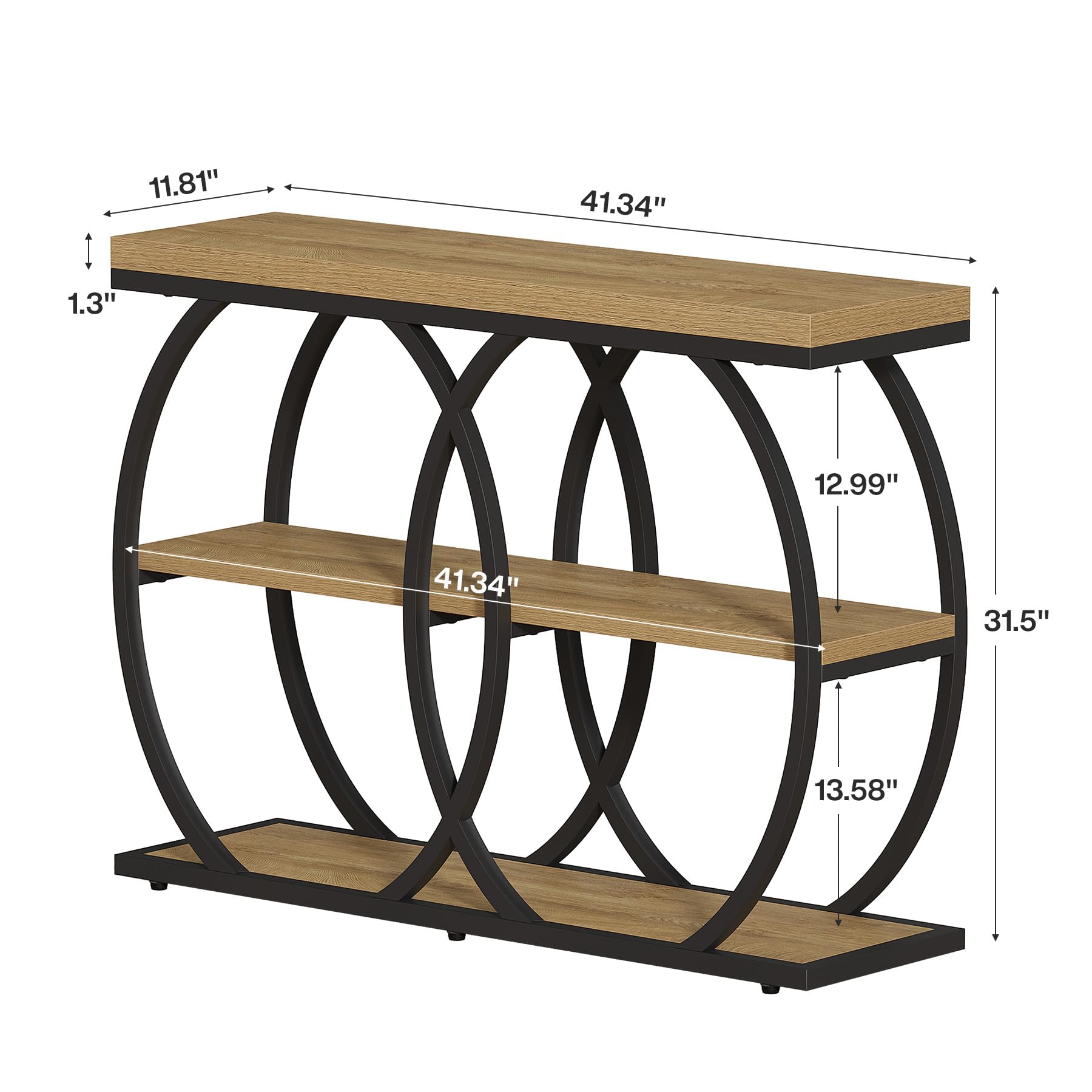 Tribesigns Mesa Consola Industrial 105 cm, Estantería de Entrada de 3 Niveles con Marco de Metal, Mesa Auxiliar Estrecha para Salón, Recibidor y Pasillo, Marrón Rústico