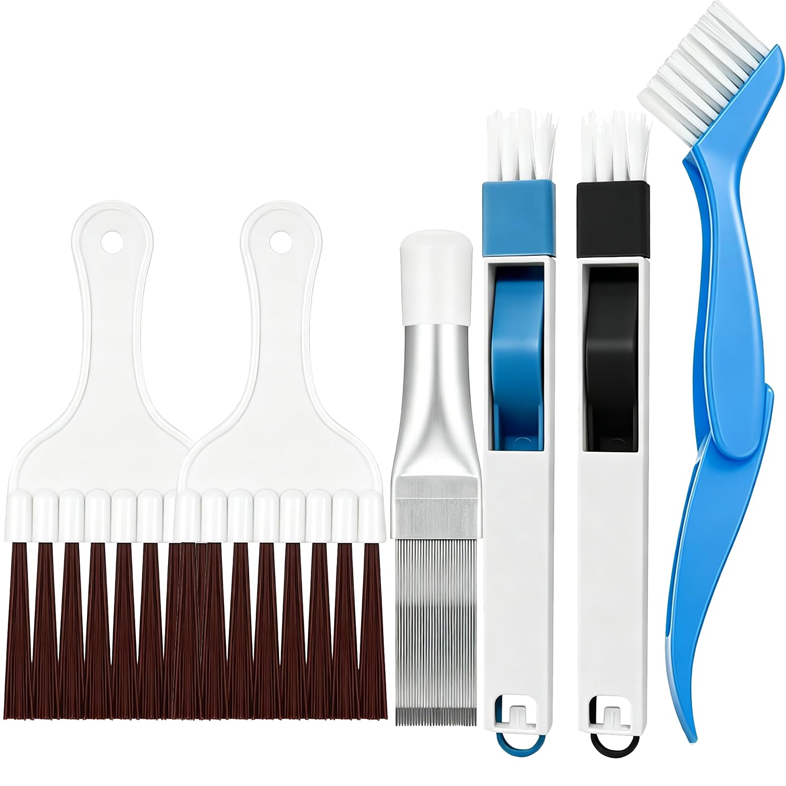 Tumble Dryer Cleaner, Dryer Vent Cleaner Kit with Foldable Brush, Multi-Purpose Cleaning Tools for HVAC Maintenance, Window Groove Dust Removal, 2 Mini Brooms and Metal Fin Comb Set