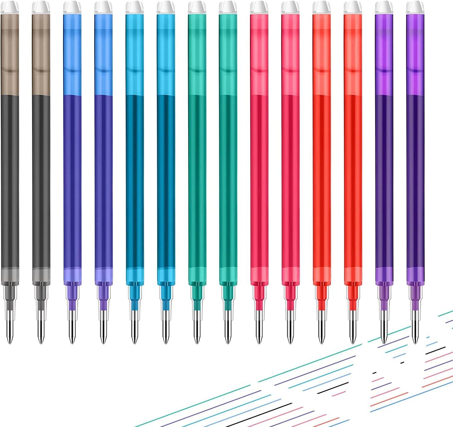 Erasable Pen Refills, 7 Assorted Colors Gel Ink Refills Medium Fine Point Erasable Pens Refill Compatible with Retractable Click Pens Erasable Pens for Writing Planner, Fine Point 0.7 mm (14 Pcs)