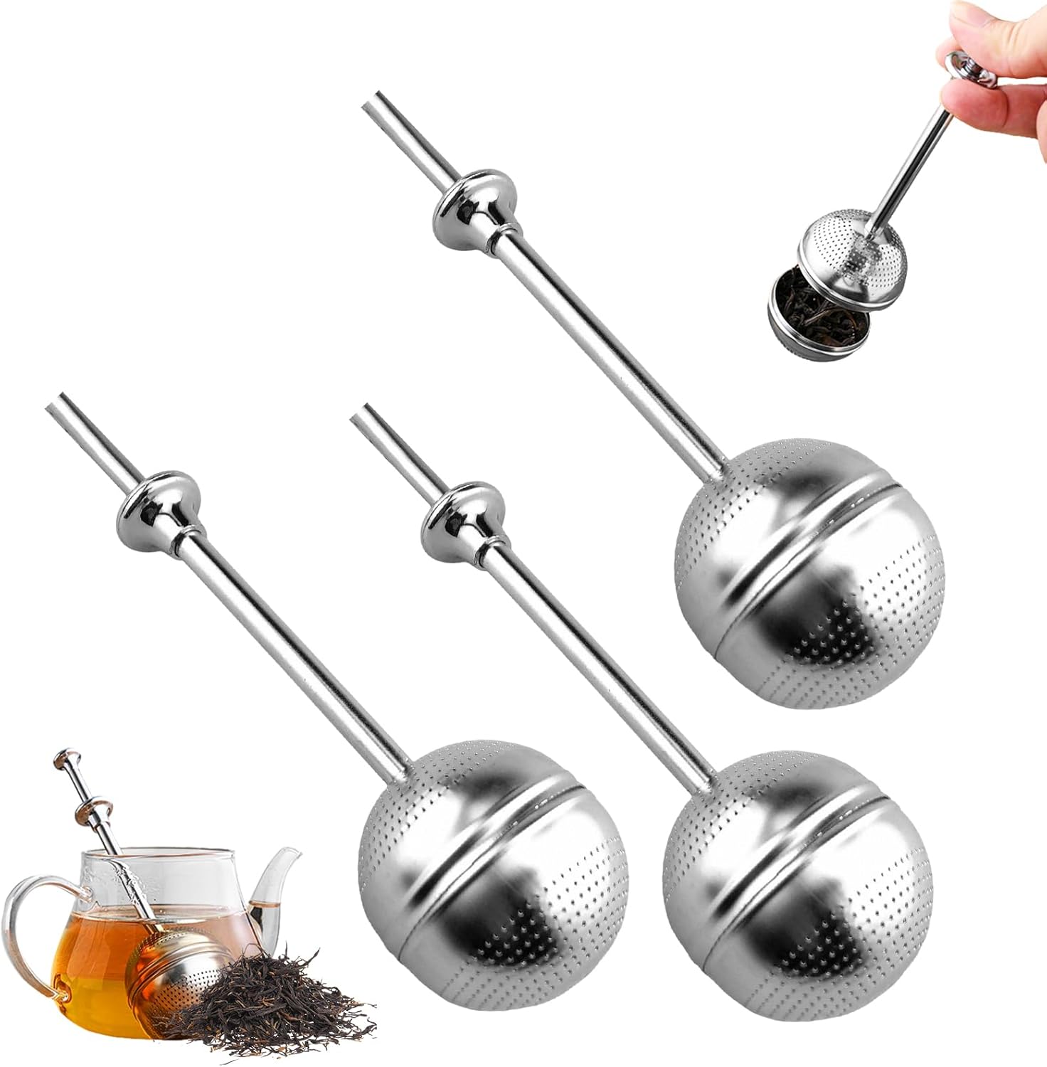 Long Handle Stainless Steel Tea Strainer, 2026 New Mesh Tea Infuser, Reusable Tea Ball for Loose Leaf Tea, Easy Clean Tea Accessories for Home, Fine Mesh Tea Strainer for Tea Lovers(3 Pcs)