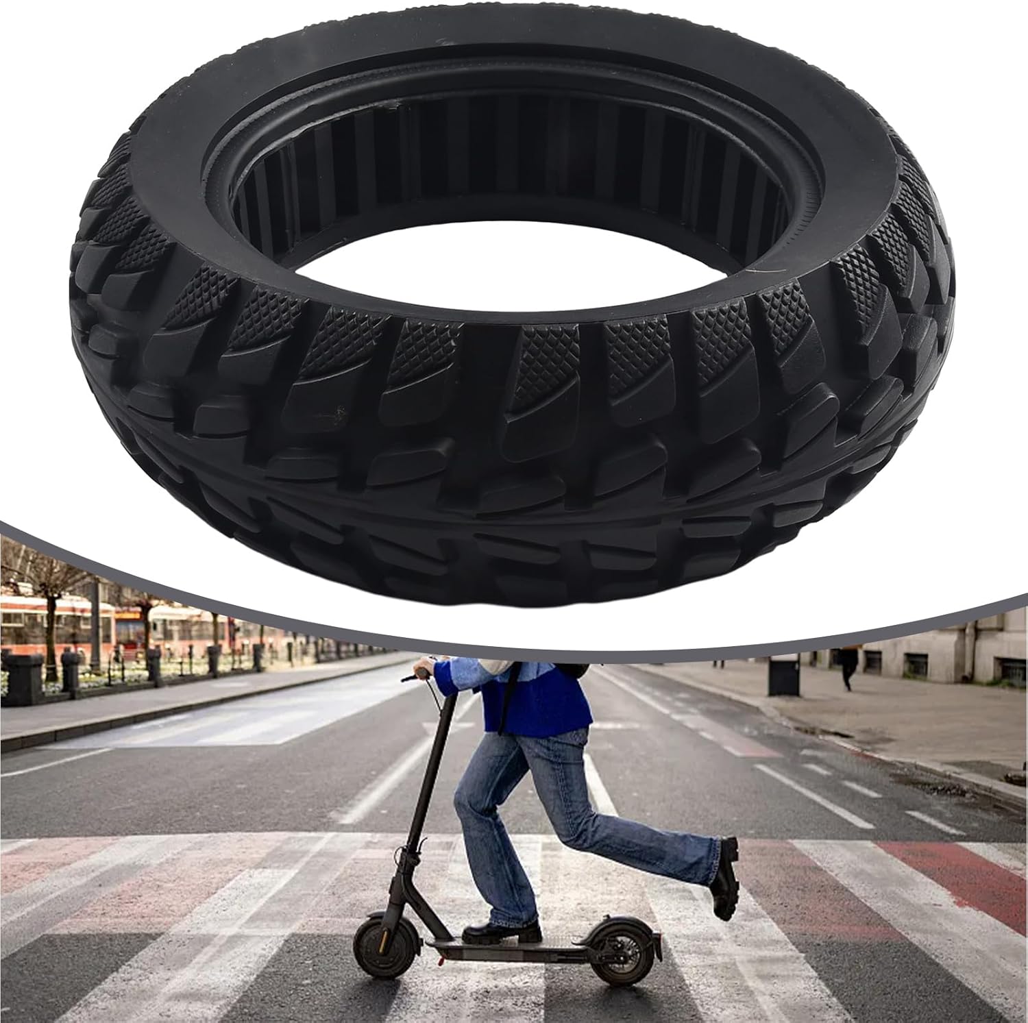 10 Inch 10X2.70-6.5 Solid Tire For Electric Scooter, Rubber Off-Road Tyre, Puncture-Proof Tyre Off-Road Tire Compatible For 70/65-6.5 And 255X70 Models, Black