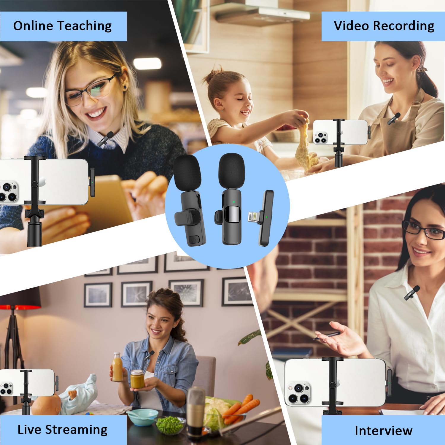 MAYBESTA Wireless Mini Microphone for iPhone, Android Phone - Lavalier Lapel Mic for Audio Video Recording - Clip on Content Creator Microphones for YouTube Tiktok Podcast Vlogging: Dark Black