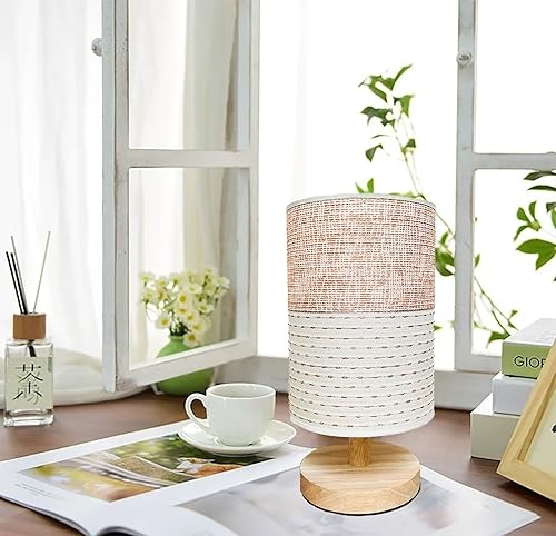 Miniatura 5 de AFORTLO Lámpara de escritorio de mesa, mesa de noche decorativa bohemia de tela pequeña, lámpara de base de madera maciza para dormitorio, sala de